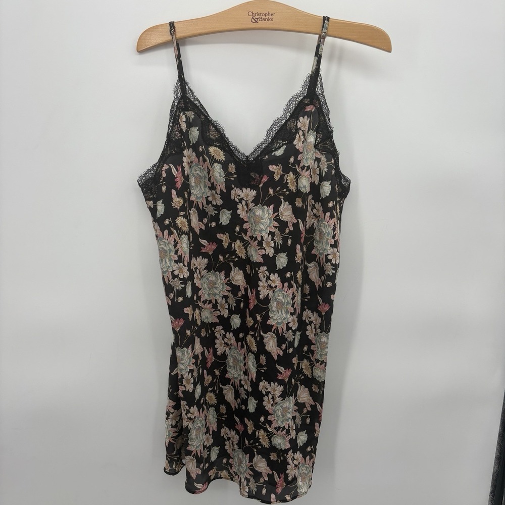 Victoria Seceret Teddy Black Floral Night Pajama‎ Tank Dress Woman's Size Medium